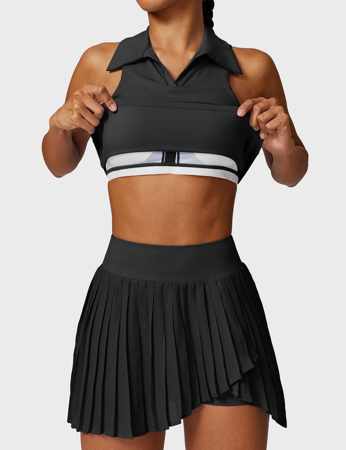 Tebeary Crop Top Tennis Skirt Sets